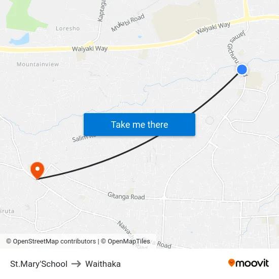 St.Mary'School to Waithaka map