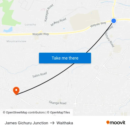 James Gichuru Junction to Waithaka map
