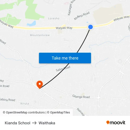 Kianda School to Waithaka map
