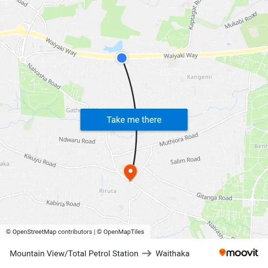 Mountain View/Total Petrol Station to Waithaka map