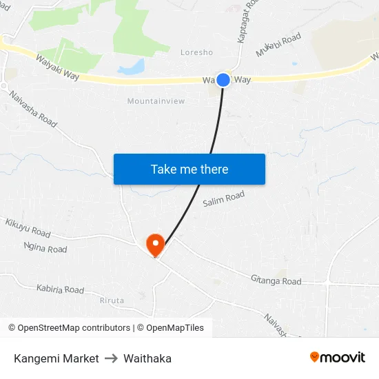 Kangemi Market to Waithaka map