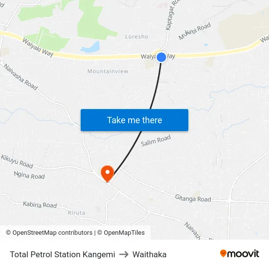 Total Petrol Station Kangemi to Waithaka map