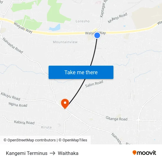 Kangemi Terminus to Waithaka map