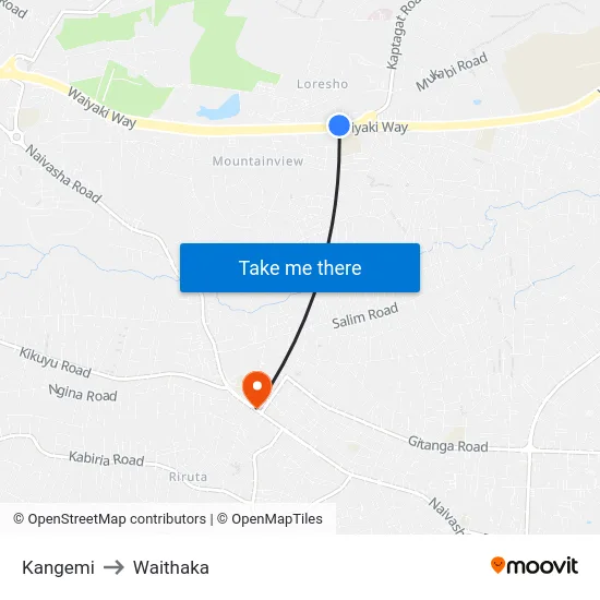 Kangemi to Waithaka map