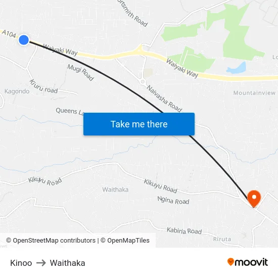 Kinoo to Waithaka map