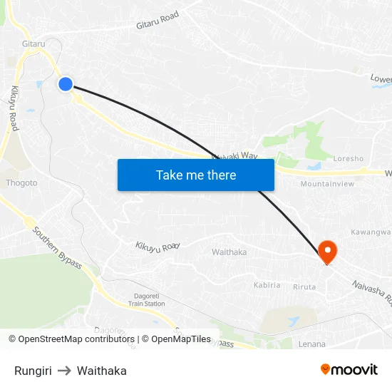Rungiri to Waithaka map