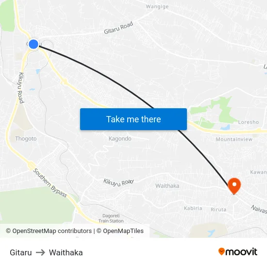 Gitaru to Waithaka map
