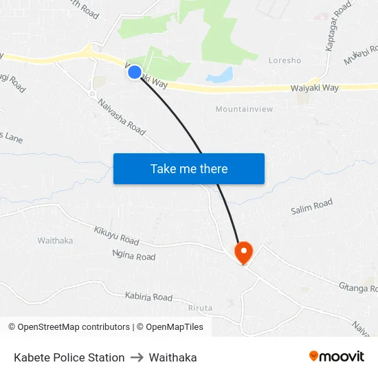 Kabete Police Station to Waithaka map
