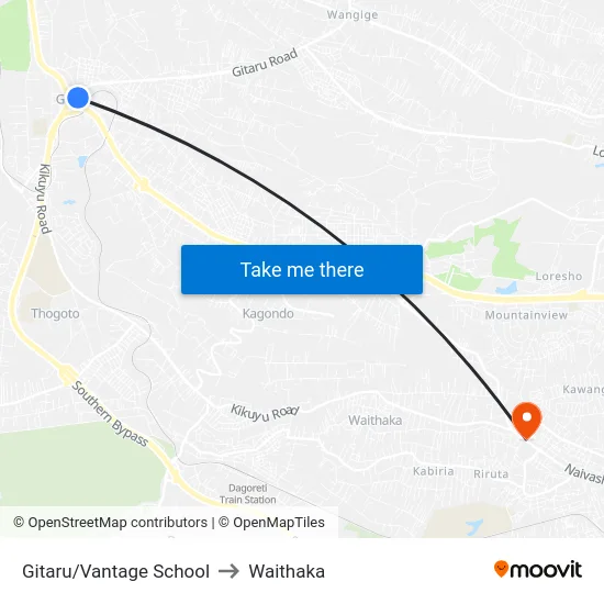 Gitaru/Vantage School to Waithaka map