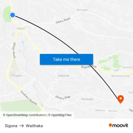 Sigona to Waithaka map