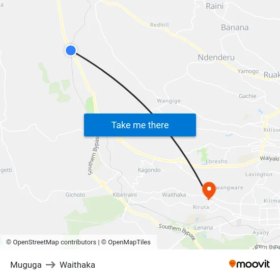 Muguga to Waithaka map