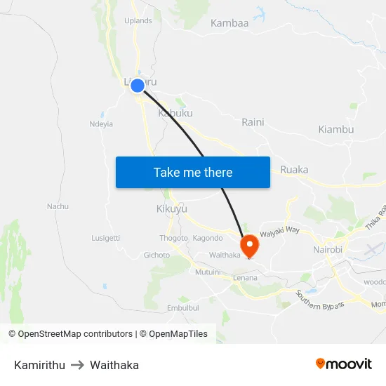 Kamirithu to Waithaka map