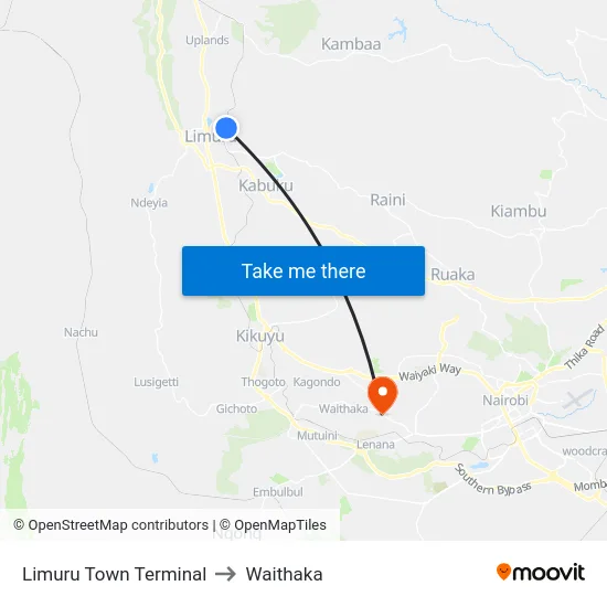 Limuru Town Terminal to Waithaka map