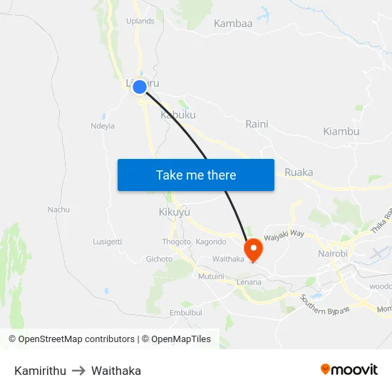 Kamirithu to Waithaka map