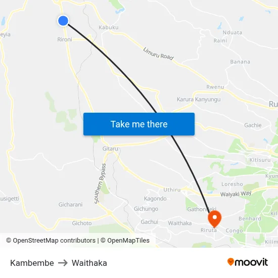 Kambembe to Waithaka map