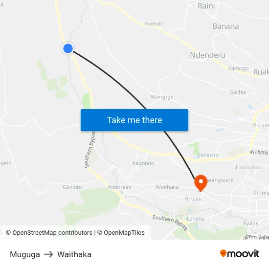 Muguga to Waithaka map