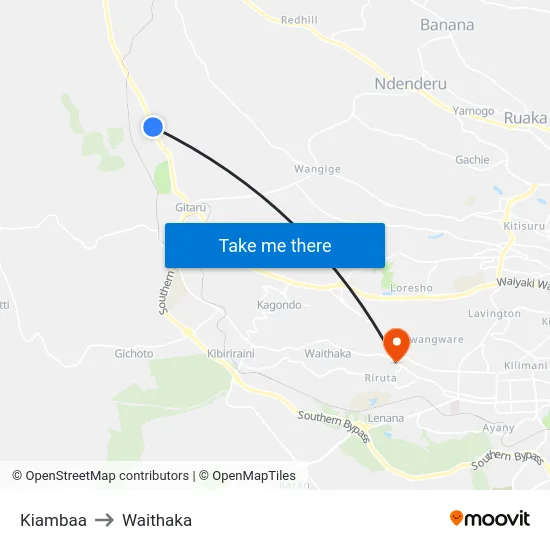 Kiambaa to Waithaka map