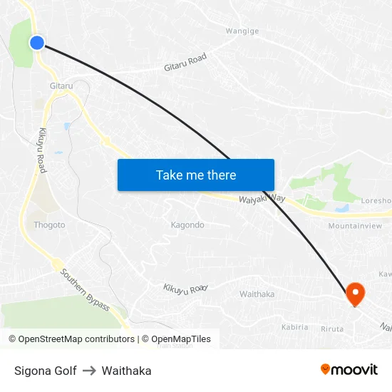 Sigona Golf to Waithaka map