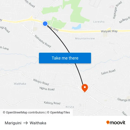 Mariguini to Waithaka map