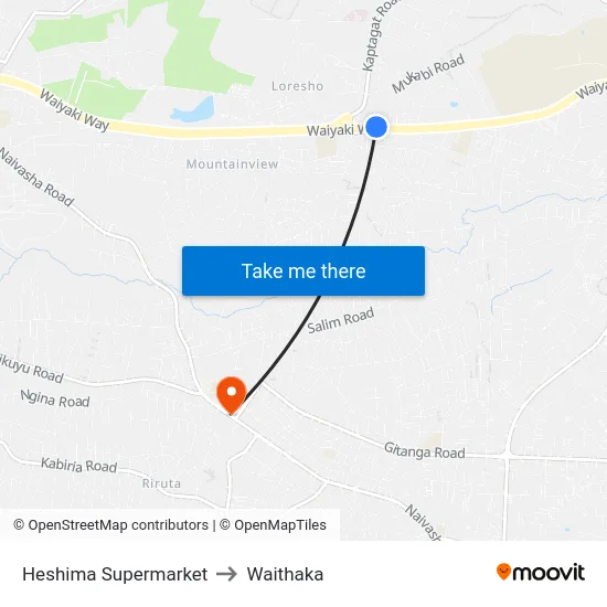 Heshima Supermarket to Waithaka map