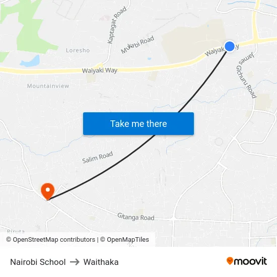 Nairobi School to Waithaka map
