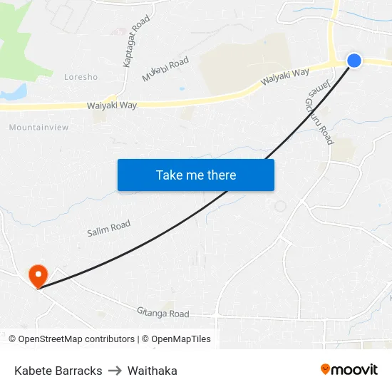 Kabete Barracks to Waithaka map