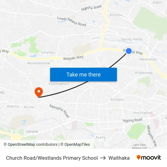 Church Road/Westlands Primary School to Waithaka map