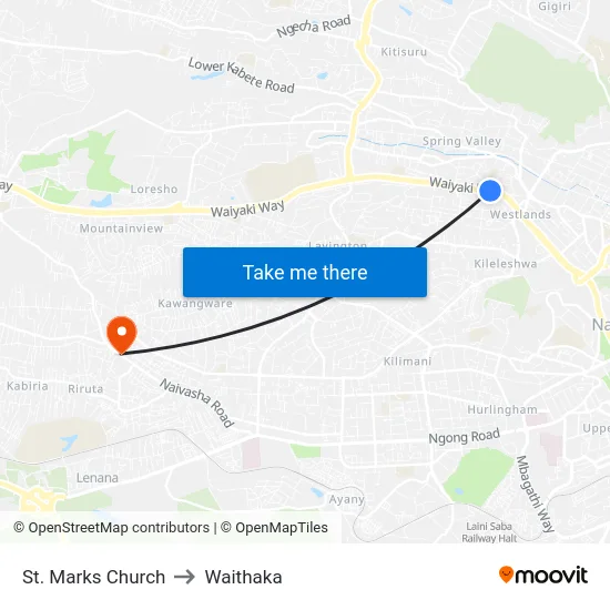 St. Marks Church to Waithaka map