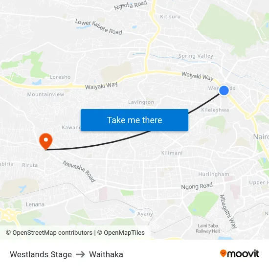 Westlands Stage to Waithaka map