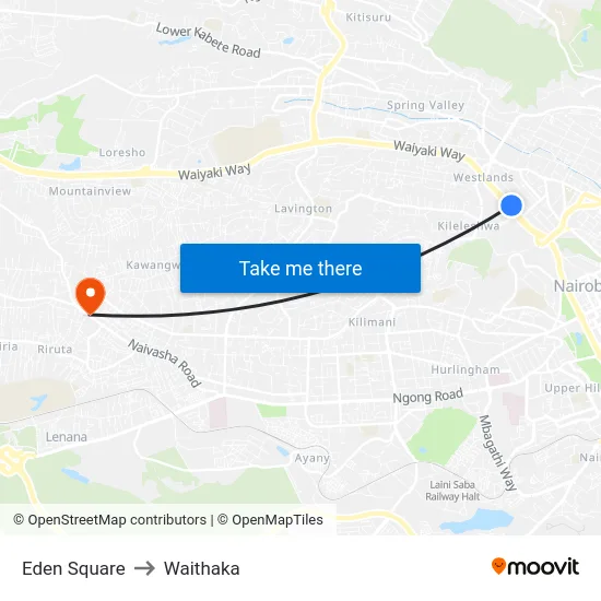 Eden Square to Waithaka map