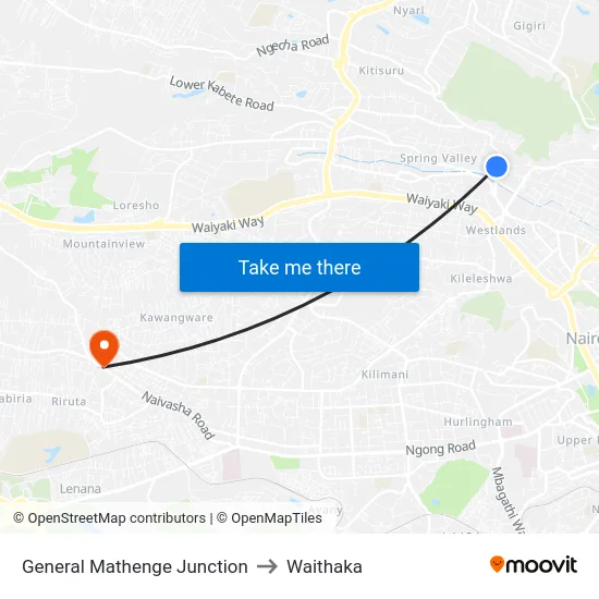 General Mathenge Junction to Waithaka map