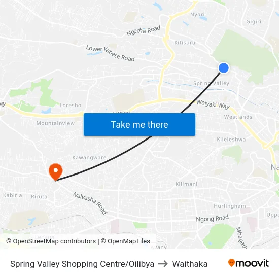 Spring Valley Shopping Centre/Oilibya to Waithaka map