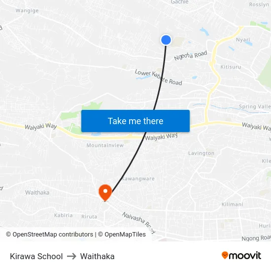 Kirawa School to Waithaka map