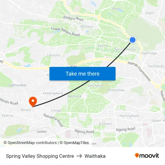 Spring Valley Shopping Centre to Waithaka map
