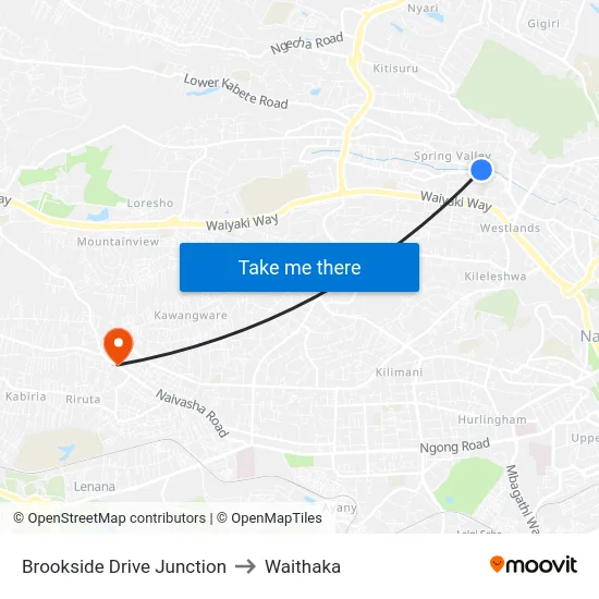 Brookside Drive Junction to Waithaka map