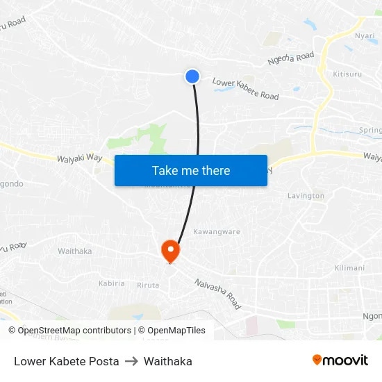 Lower Kabete Posta to Waithaka map