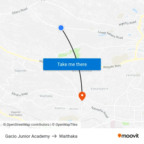 Gacio Junior Academy to Waithaka map