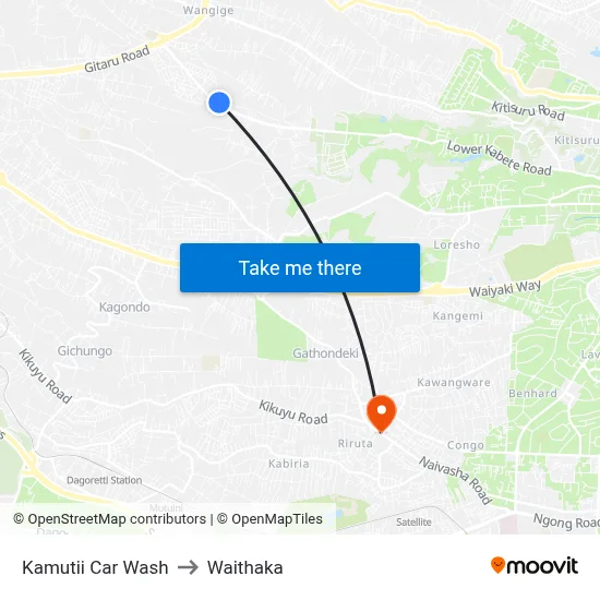 Kamutii Car Wash to Waithaka map