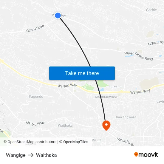 Wangige to Waithaka map