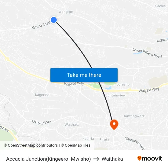 Accacia Junction(Kingeero -Mwisho) to Waithaka map