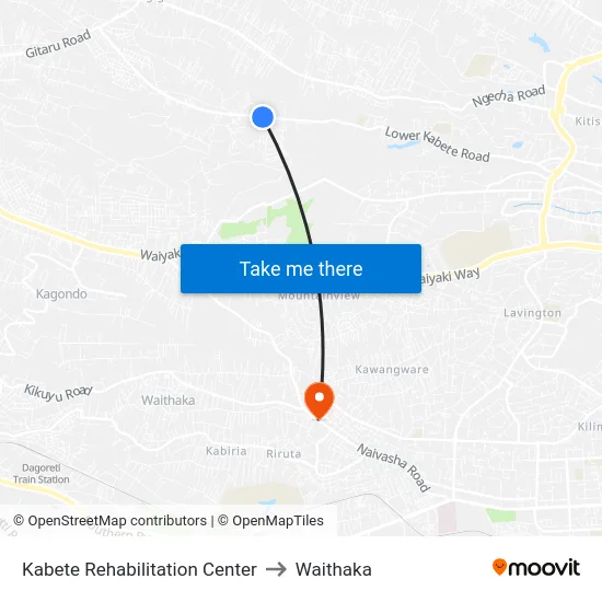 Kabete Rehabilitation Center to Waithaka map