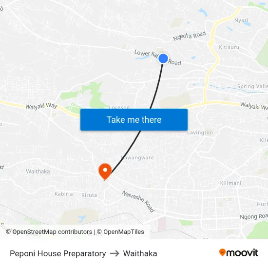 Peponi House Preparatory to Waithaka map