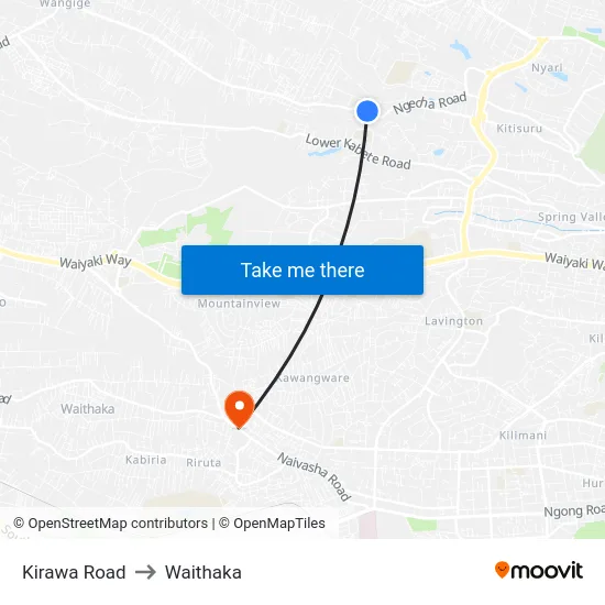 Kirawa Road to Waithaka map