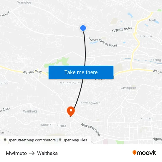 Mwimuto to Waithaka map