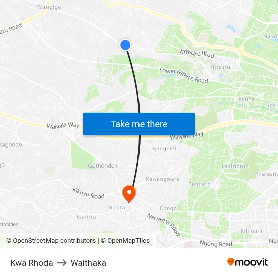 Kwa Rhoda to Waithaka map