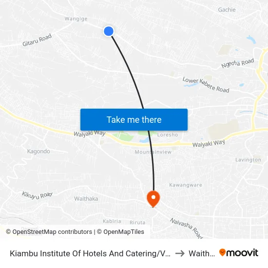 Kiambu Institute Of Hotels And Catering/Valence School to Waithaka map