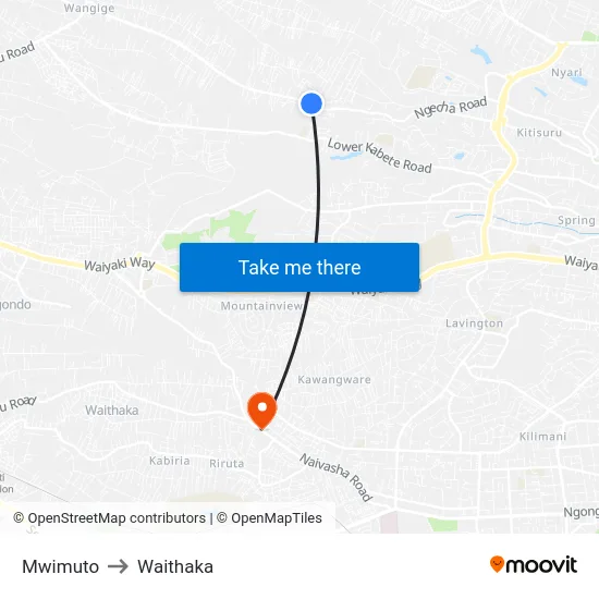 Mwimuto to Waithaka map