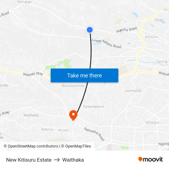 New Kitisuru Estate to Waithaka map