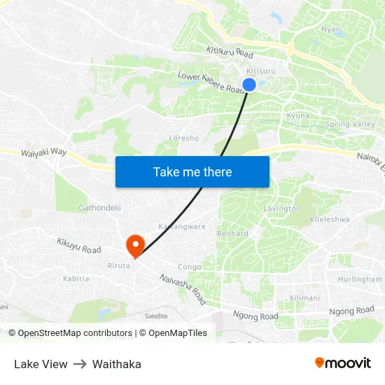 Lake View to Waithaka map