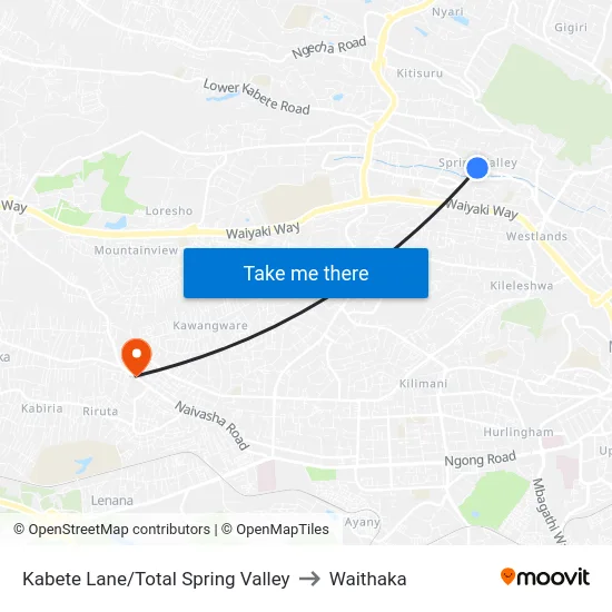 Kabete Lane/Total Spring Valley to Waithaka map